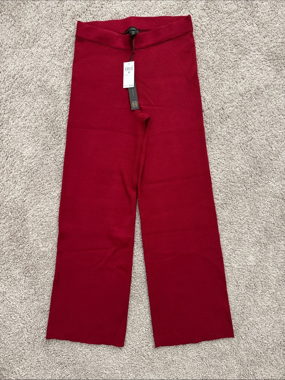 House of Harlow 1960 Deep Red Wine Wide-Leg Knit Trousers